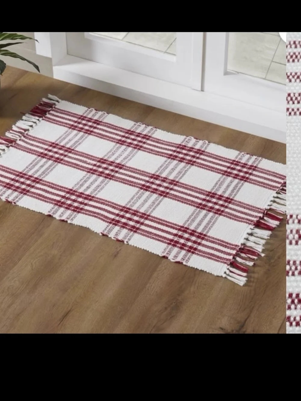 My Texas House Red Plaid Fringe Layering Rug 24x38 Indoor Outdoor